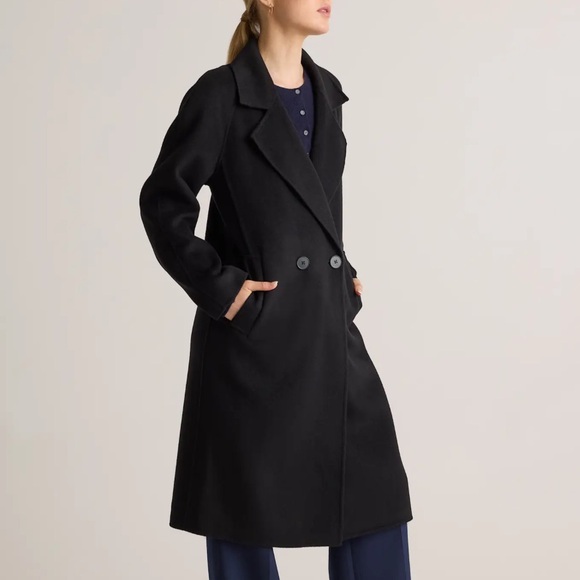 NWT Quince Double-Faced Merino Wool Notched Lapel Coat Black - Picture 3 of 7